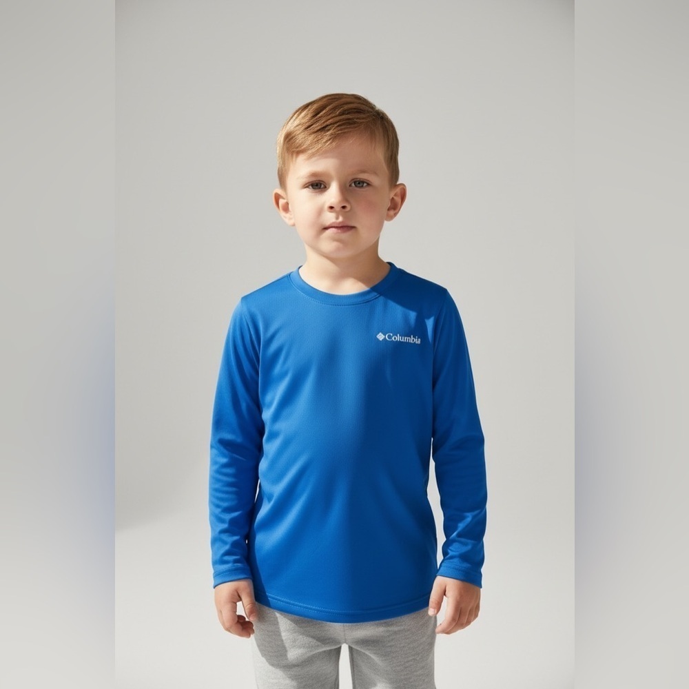 Columbia casual vibrant blue T-shirt 6 long sleeves graphic design logo cotton
